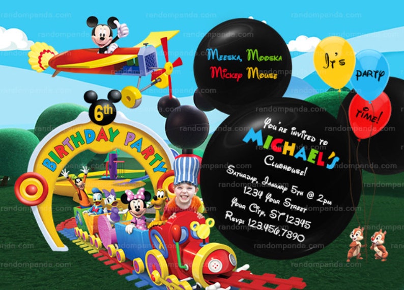 Mickey Mouse Plane Party Invite Personalize Mickey Mouse Ride the Train Invitation