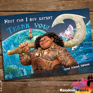 Entrega digital, tarjeta de agradecimiento de Maui, nota de agradecimiento de Moana y Pig