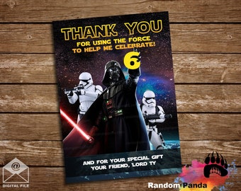 Digital Delivery, Darth Vader and Stormtroopers Thank You Card, Star Wars Party