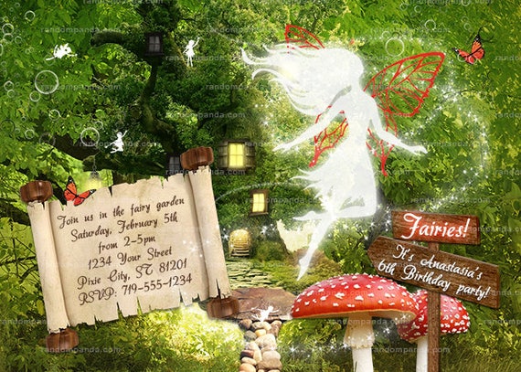 Red Fairy Invitation Fairytale Party Enchanted Forest Invite Etsy