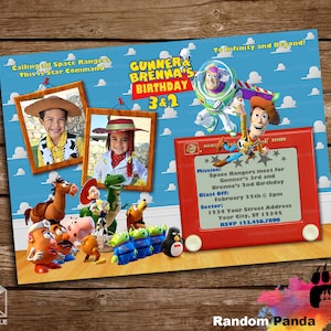Digital Delivery, Toy Story Twins Party Invitation, Buzz Lightyear Double Birthday Invite