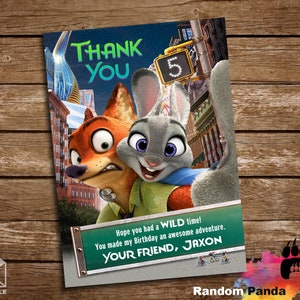 Digital Delivery, Zootopia Thank You Card, Zootropolis Party, Zootopia Birthday Thanks Note