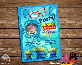 DIGITAAL BESTAND, personaliseer Toy Story Pool Party-uitnodiging, Buzz Lightyear Martians Swimming-uitnodiging