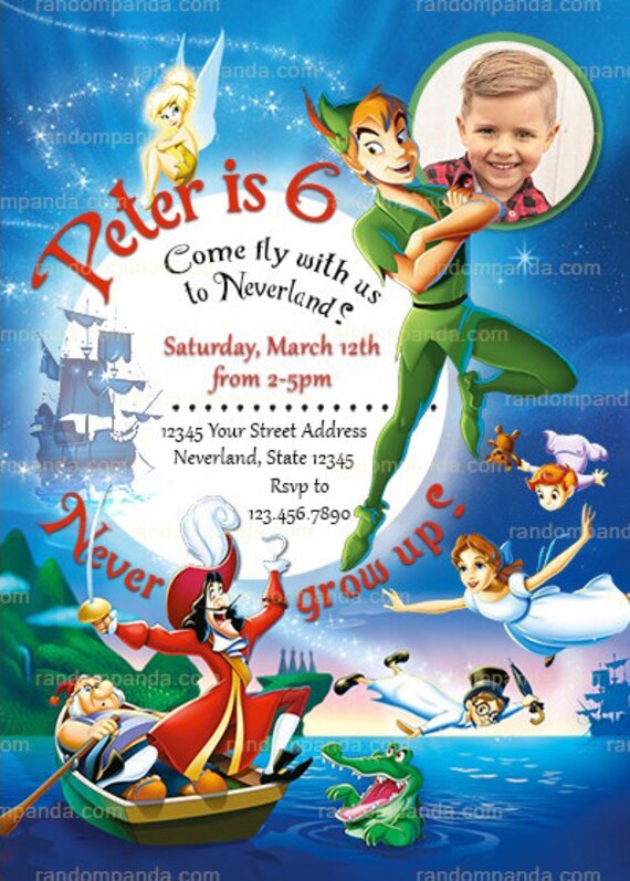 Personalize Peter Pan Invitation, Tinkerbell Party, Captain Hook Invite Il_570xn