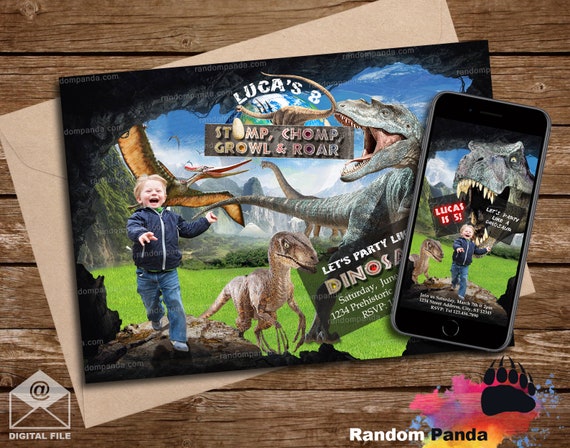Funny Dinosaur Invitation, Jurassic Party SMS Digital Mobile Il_570xn