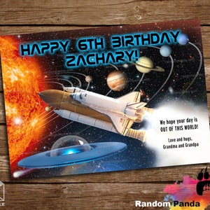 DIGITAL FILE, Outer Space, UFO, Spaceship Astronaut Birthday Card