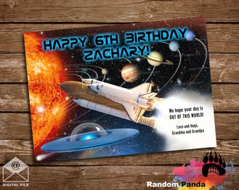 DIGITAL FILE, Outer Space, UFO, Spaceship Astronaut Birthday Card