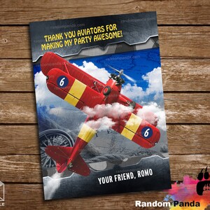 Digitale Lieferung, Flugzeug Pilot Dankeschön Karte, Aviator Party, Retro Doppeldecker Geburtstag Dankeschön