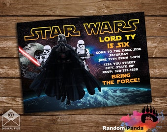 Digital Delivery, Star Wars Invitation, Darth Vader Party, Star Wars Birthday Invite