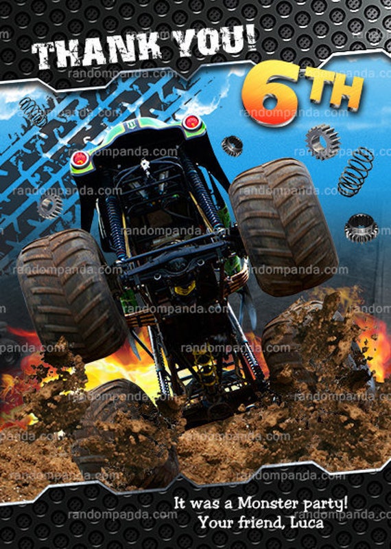 Monster Truck Thank You Card, Monster Trucks Birthday Thanks Note Il_570xn