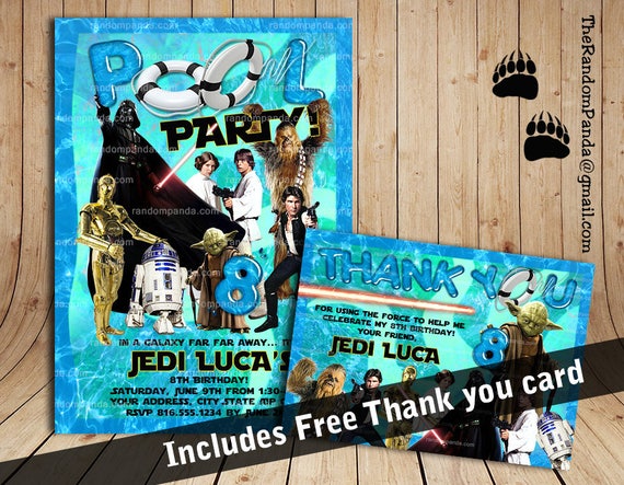 Star Wars Pool Party invitation, Darth Vader Beach Party, Free Thank You Card Il_570xn