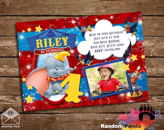 Digital Delivery, Personalize Dumbo Invitation, Circus Party, Elephant Big Top Invite