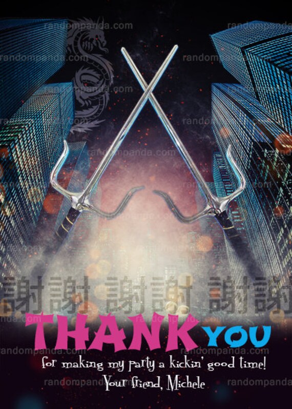 Pink Ninja Warrior Thank You Card, Karate Party, Samurai Sword Birthday Thanks Note Il_570xn