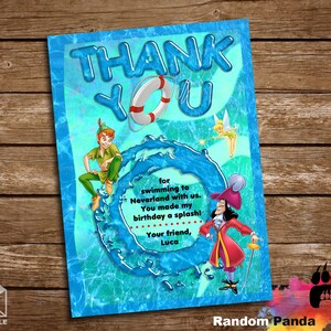 Livraison numérique, carte de remerciement Peter Pan, fête à la piscine fée clochette, remerciement Captain Hook Swim