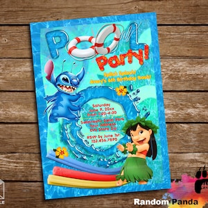 DIGITAL FILE, Lilo and Stitch Pool Party Invitation, Lilo and Stitch Beach Party Invite