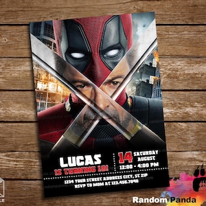 DIGITAL FILE, Deadpool and Wolverine Invitation, Superhero Bday Party, Deadpool Movie Birthday Invite