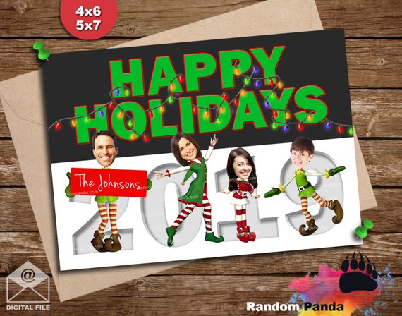 Digital Delivery Funny Christmas Card, Elf Holiday, Family of Elves Greeting Card Il_570xn