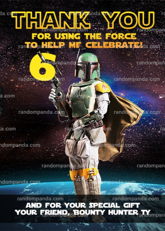 Star Wars Thank You Card, Boba Fett Party, Bounty Hunter Birthday Thanks Il_570xn