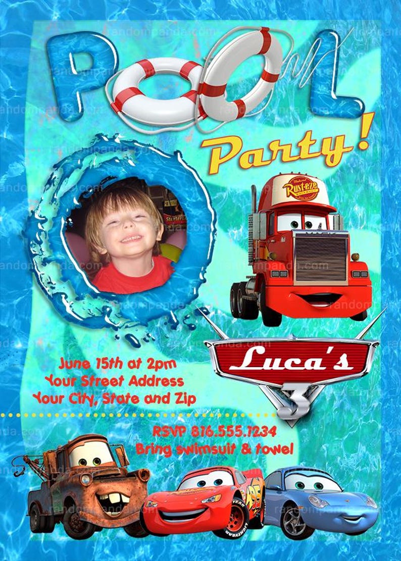 DIGITAL FILE, Personalize Cars Pool Party Invitation, Mack Splash Party ...
