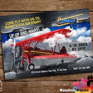 Digital Delivery, Airplane Pilot Invitation, Aviator Party, Retro Biplane Birthday Invite