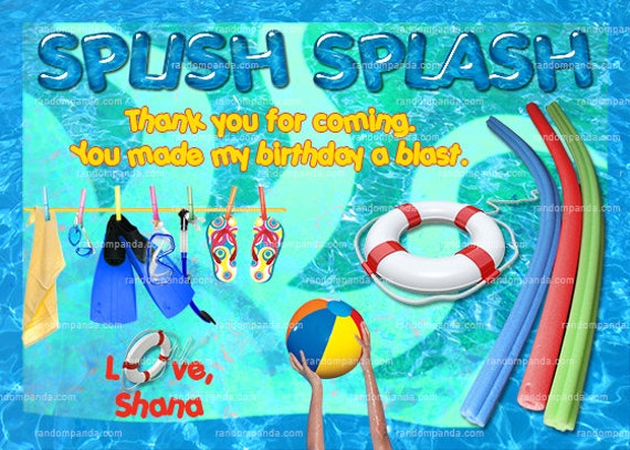 Swimming Pool Thank you Card, Pool Party Thank you, Birthday Card Il_570xn