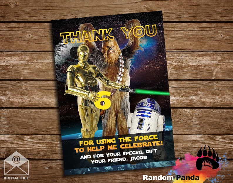 Digital Delivery, Chewbacca Thank You Card, Star Wars Wookie Party image 1