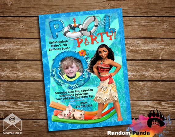 Digital Delivery, Moana Pool Party invitation, Moana Beach Party Invite Il_570xn
