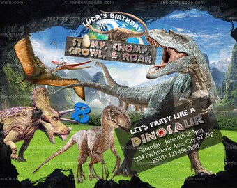 Digital Delivery, Dinosaurs Invitation, Dinosaur T Rex Birthday Invite, Jurassic Party