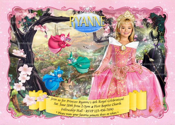 Digital Delivery, Personalize Sleeping Beauty Invitation, BE Princess Aurora Costume Party Invite Il_570xn