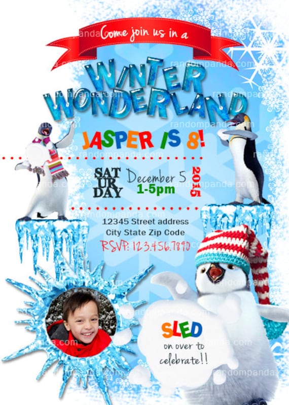 Digital Delivery, Personalize Winter Wonderland invitation, Penguin Party, Snowball Fight Invite Il_570xn