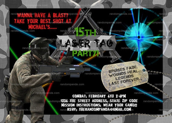 Digital Delivery, Laser Tag Invitation, Guns Combat and Camo, Laser Tag Birthday Party invite Il_570xn