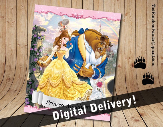 Personalize Kids Poster, Beauty and the Beast Poster, Princess Belle Party Wall Art Il_570xn