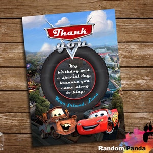 DIGITAAL BESTAND, Cars-bedankkaart, Mater Party, Lightning McQueen-bedankbriefje