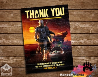 Digital Delivery, Mandalorian Thank You Card, Star Wars Party Thanks Note