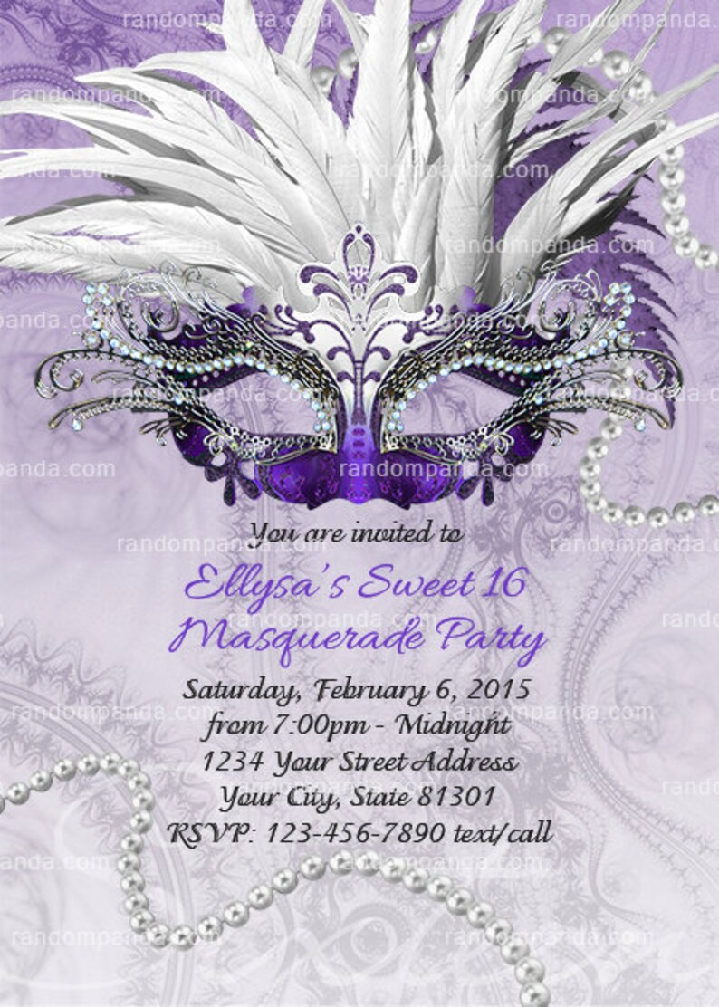 Masquerade Ball Invitation Purple Sweet 16 Party Quinceanera Etsy