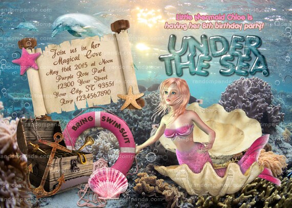 Digital Delivery, Pink Mermaid Invitation, Under the Sea Party, Mermaid Birthday Invite Il_570xn