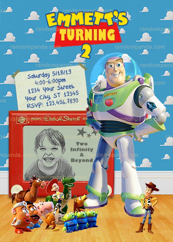 Personalize Toy Story Invitation, Etch a Sketch Photo, Buzz Lightyear Party Invite Il_570xn