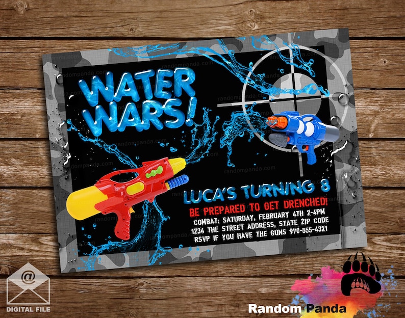 Digital Delivery, Water Wars invitation, Splash Party, Water Squirt Gun Invite image 1
