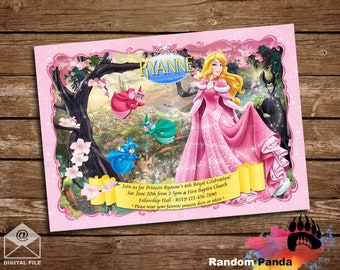 May include: Pink invitation with a princess in a pink dress and a crown. The invitation is for a 6th birthday party and says "Join us for Princess Ryann's 6th Royal Celebration!"