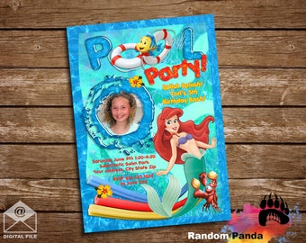 Digital Delivery, Personalize Little Mermaid invitation, Little Mermaid Swimming Pool Party Invite