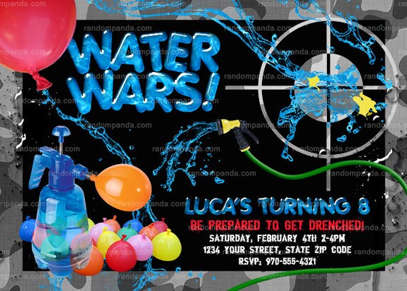 Digital Delivery, Water Wars invitation, Splash Party, Water Balloon Invite Il_570xn