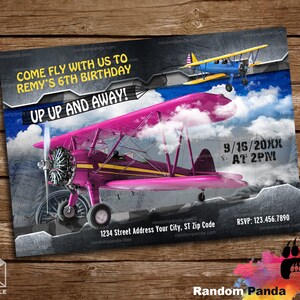 Digital Delivery, Airplane Pilot Invitation, Pink Aviator Party, Retro Biplane Birthday Invite