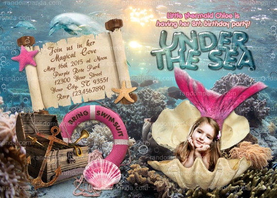 Digital Delivery, Personalize Pink Mermaid Invitation, Under the Sea Party, Mermaid Birthday Invite Il_570xn