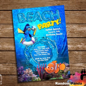 Digital Delivery, Finding Nemo Beach Party Invitation, Finding Dory Beach Party Invite