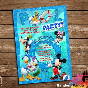ARCHIVO DIGITAL, Invitación para fiesta en la piscina con Mickey Mouse Splash, Invitación de cumpleaños de Mickey Mouse nadando