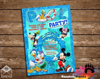DIGITAL FILE, Mickey Mouse Splash Pool Party Invitation, Micky Mouse Swimming Birthday Invite