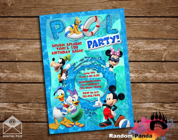 Digital Delivery, Mickey Mouse Pool Party Invitation, Micky Mouse Swimming Birthday Invite Il_570xn