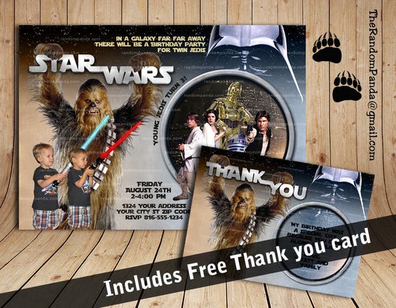 Personalize Star Wars Twins Invitation, Chewbacca Party, Star Wars Birthday Invite Il_570xn