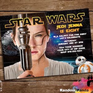 Digital Delivery, Star Wars Rey Invitation, Rey and BB8 Party, Force Awakens Birthday Invite