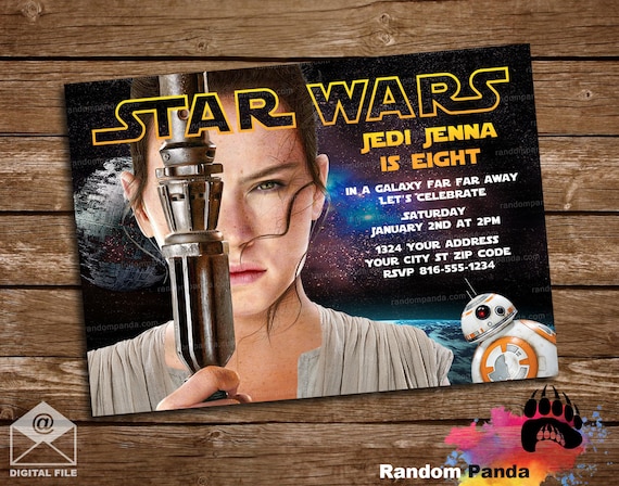Digital Delivery, Star Wars Rey Invitation, Rey and BB8 Party, Force Awakens Birthday Invite Il_570xn